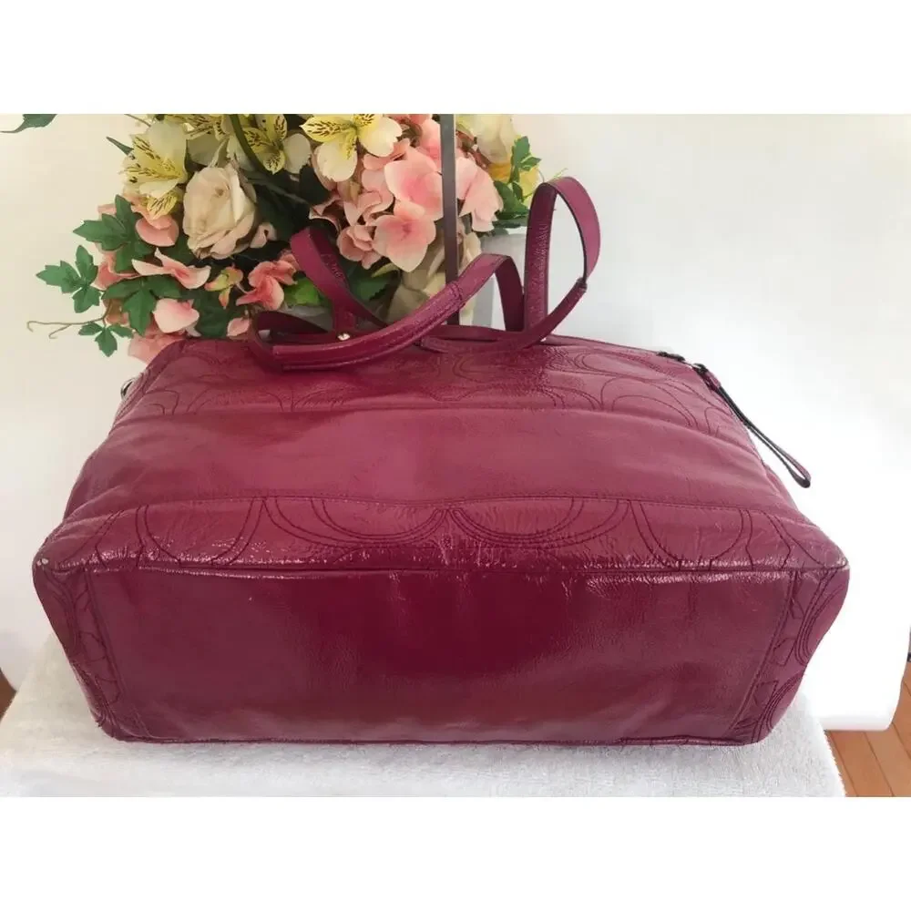 Coach F17940 Signature Fuchsia Baby Diaper Bag Tote Patent Leather (190